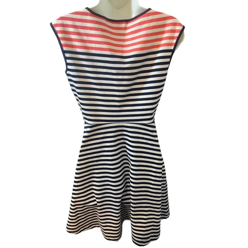 Draper James Striped Ponte Knit A Line Nassau Navy and Pink Mini Fit and Flare X - Picture 7 of 14